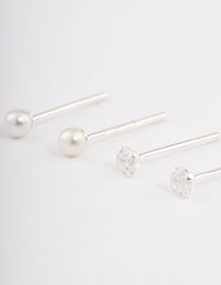 Sterling Silver Pearl & Diamante Stud Earring Pack - link has visual effect only