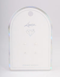Sterling Silver Pearl & Diamante Stud Earring Pack - link has visual effect only