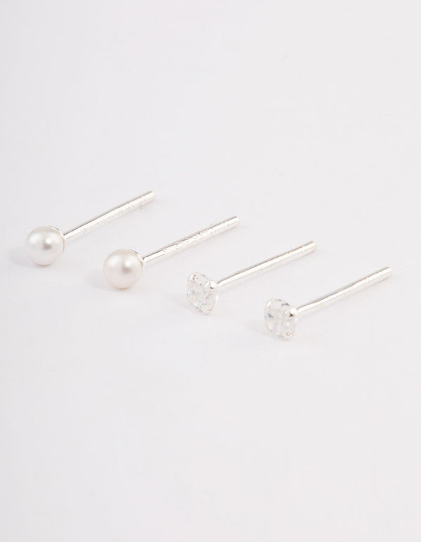 Sterling Silver Pearl & Diamante Stud Earring Pack