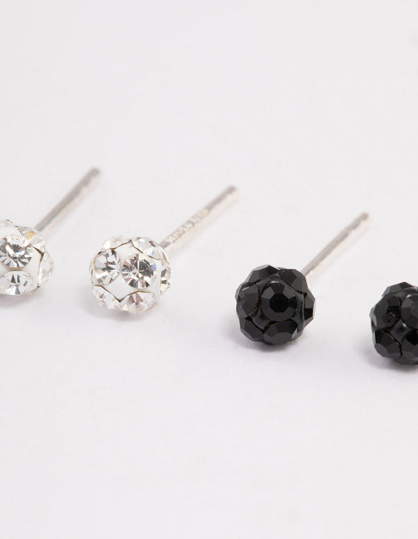 Sterling Silver Diamante Floral & Ball Stud Earring Pack