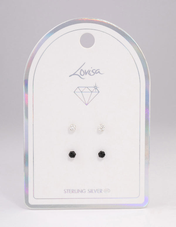 Sterling Silver Diamante Floral & Ball Stud Earring Pack