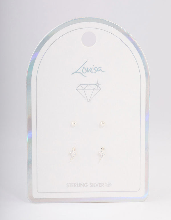 Sterling Silver Diamante Lightning Bolt Earring Pack