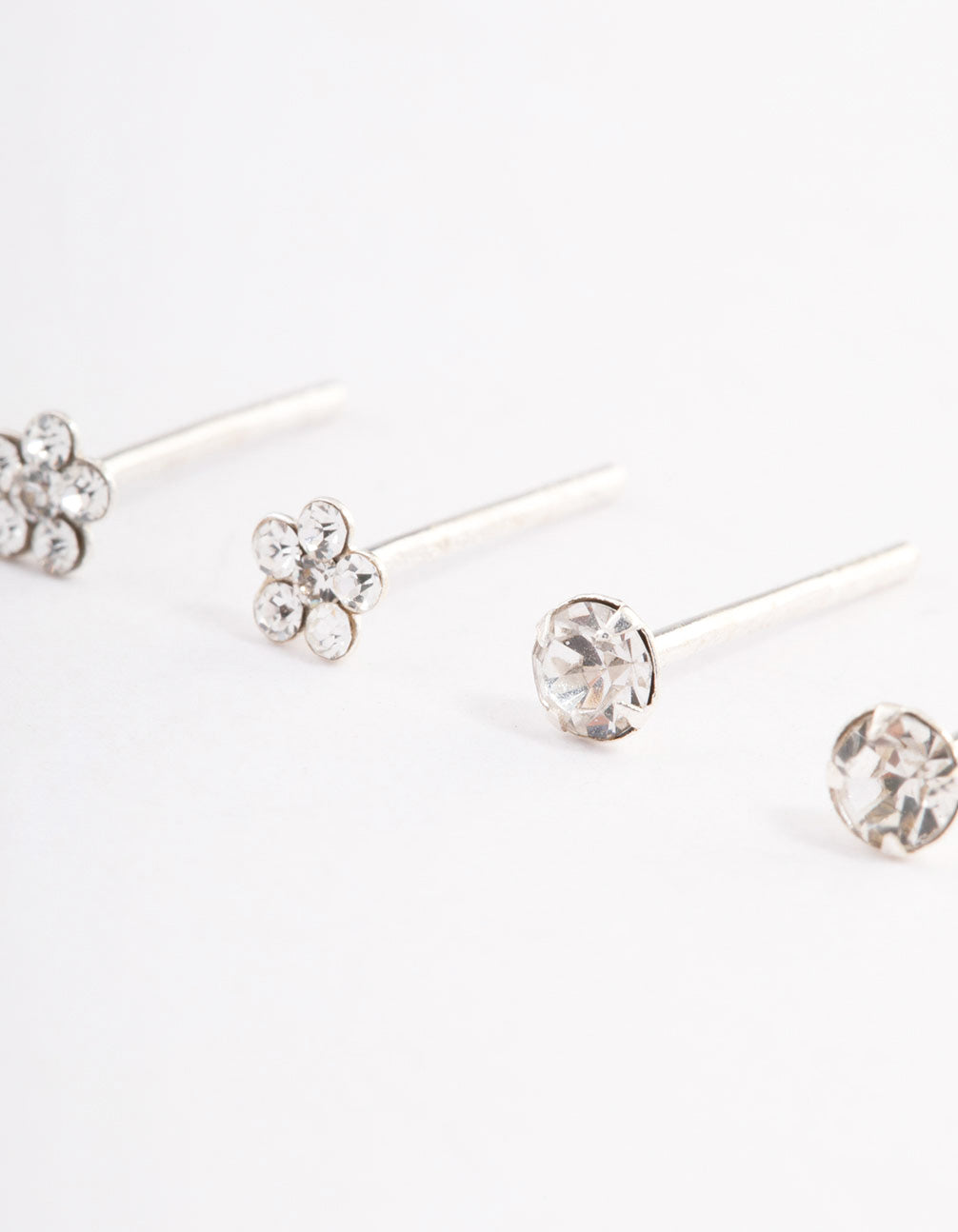 Sterling Silver Diamante Flower Stud Earring Pack