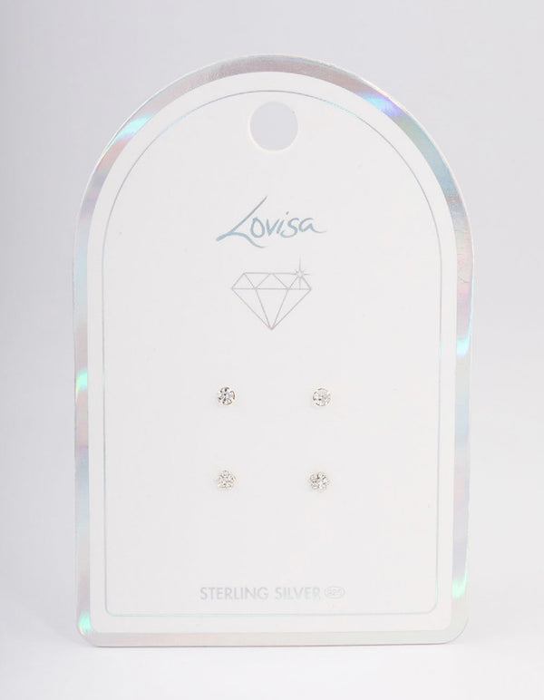 Sterling Silver Diamante Flower Stud Earring Pack