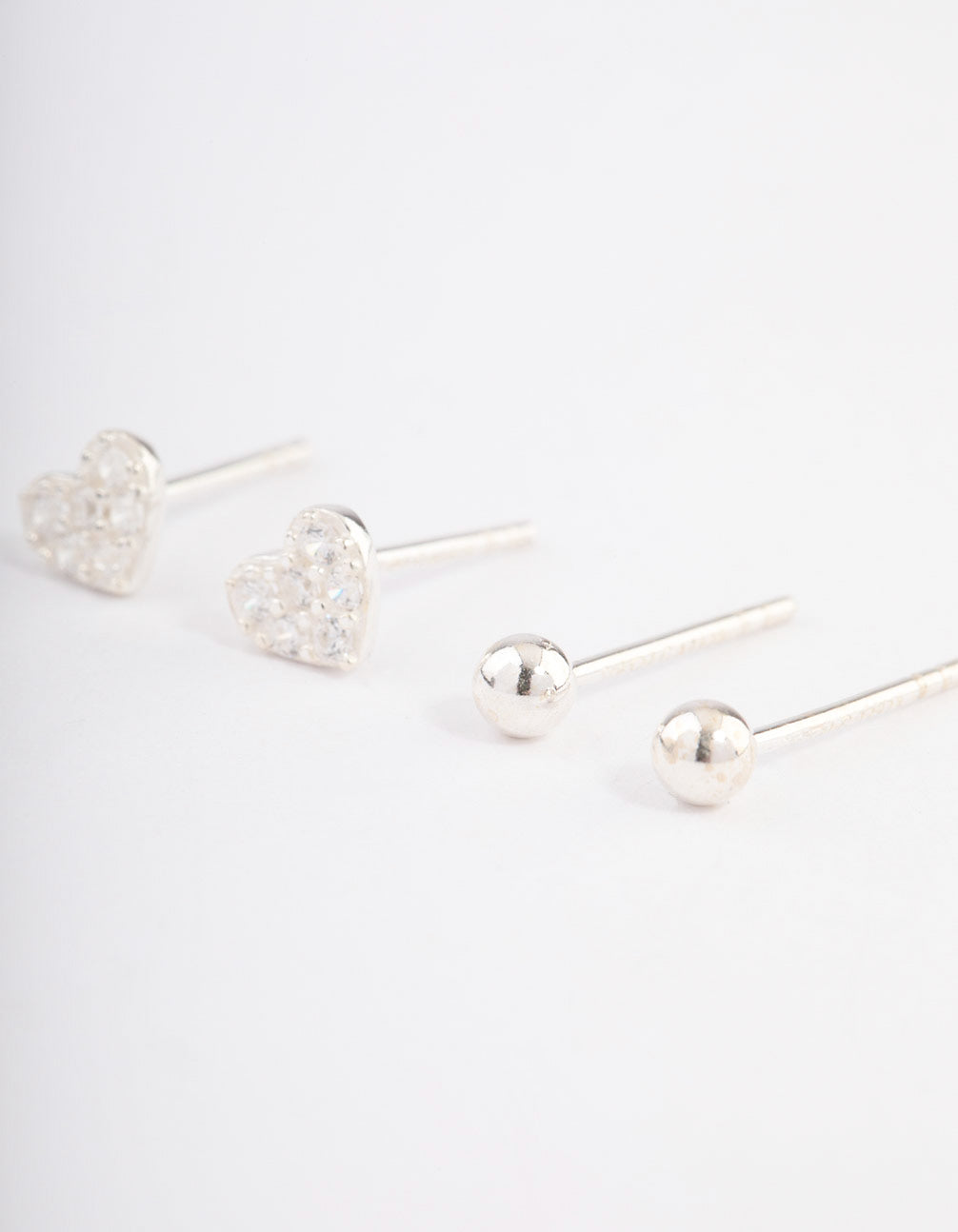 Sterling Silver Diamante Love Heart Stud Earring Pack