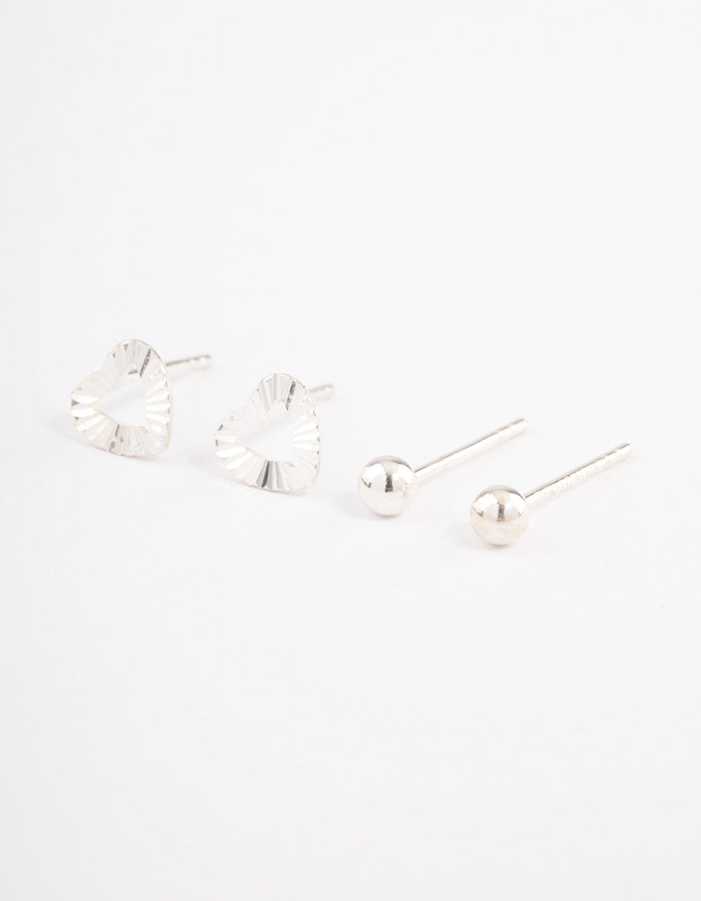 Sterling Silver Textured Heart Stud Earring Pack