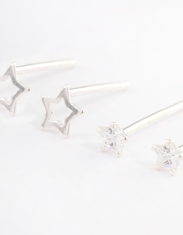 Sterling Silver Diamante & Star Cut Out Earring Pack