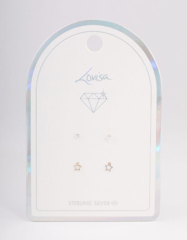 Sterling Silver Diamante & Star Cut Out Earring Pack