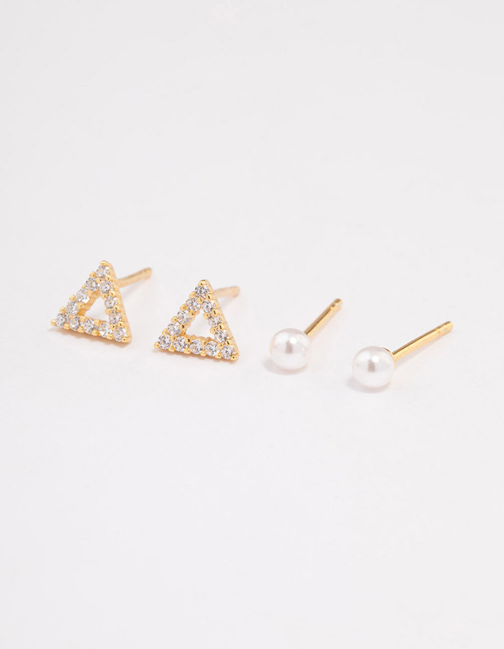 Gold Plated Sterling Silver Diamante Triangle & Pearl Stud Earring Pack