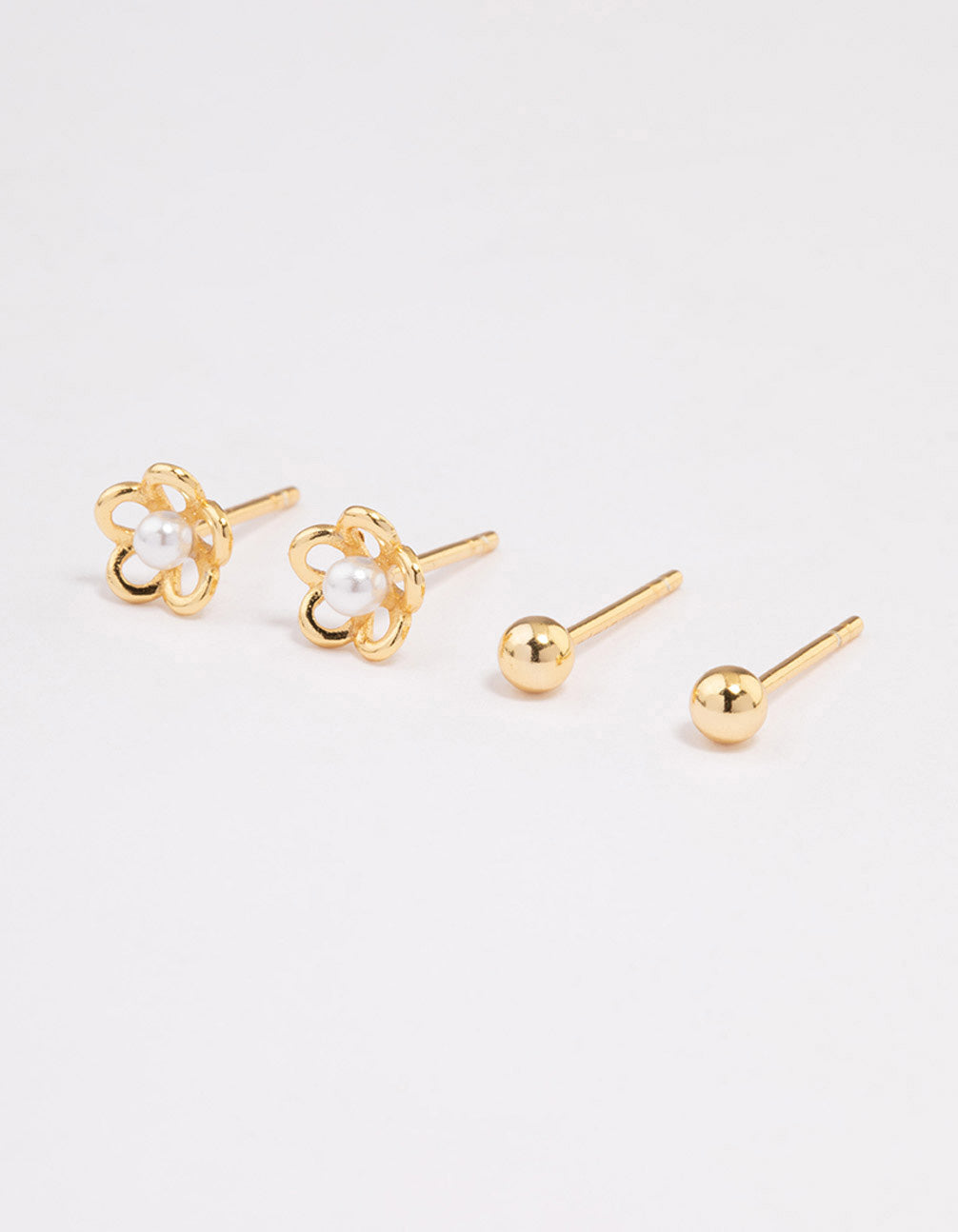 Gold Plated Sterling Silver Pearl & Flower Stud Earring Pack