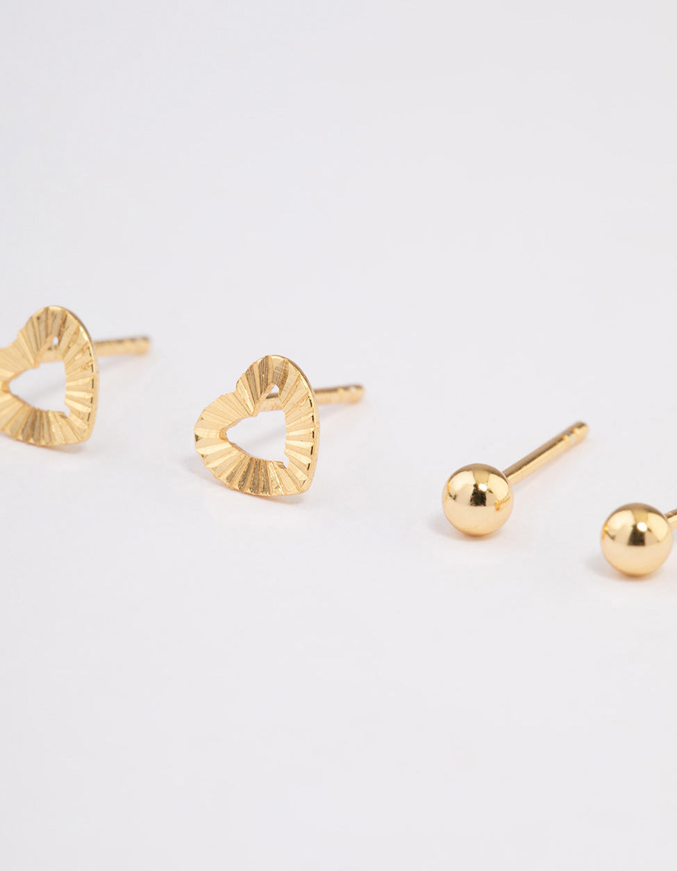Gold Plated Sterling Silver Textured Heart Stud Earring Pack