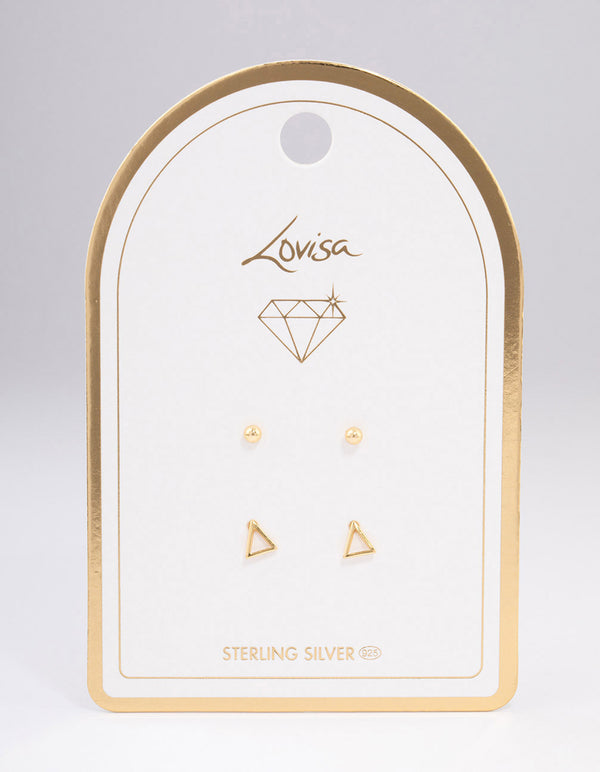 Gold Plated Sterling Silver Plain & Cut Out Triangle Earring Pack