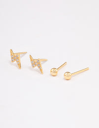 Gold Plated Sterling Silver Diamante Lightning Bolt Earring Pack - link has visual effect only