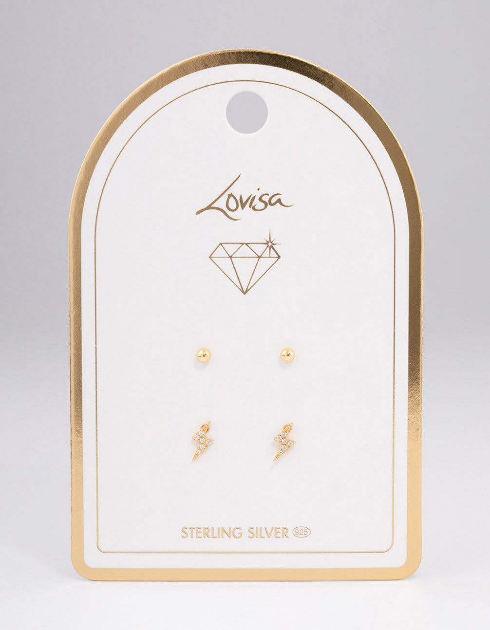 Gold Plated Sterling Silver Diamante Lightning Bolt Earring Pack
