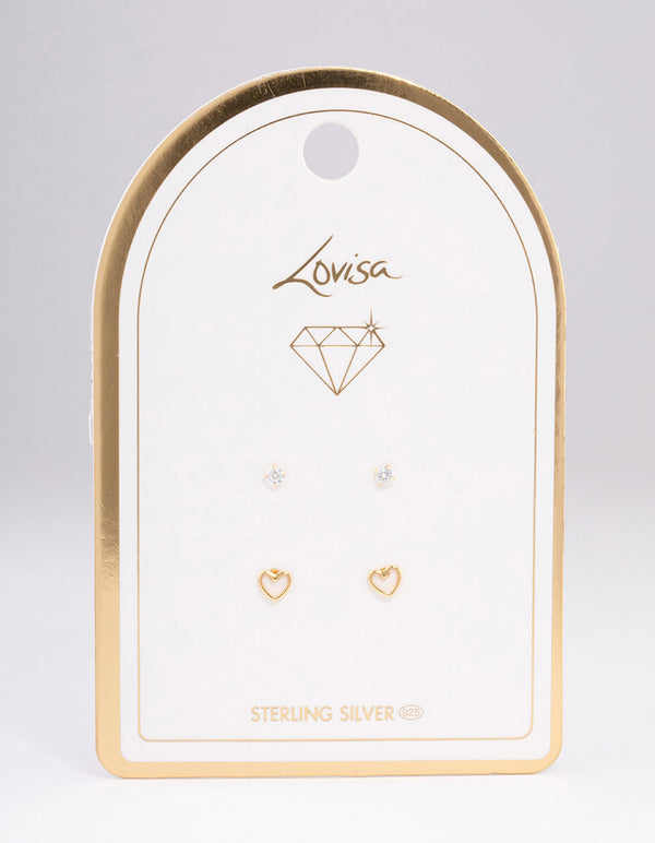 Gold Plated Sterling Silver Cut Out Heart Stud Earring Pack