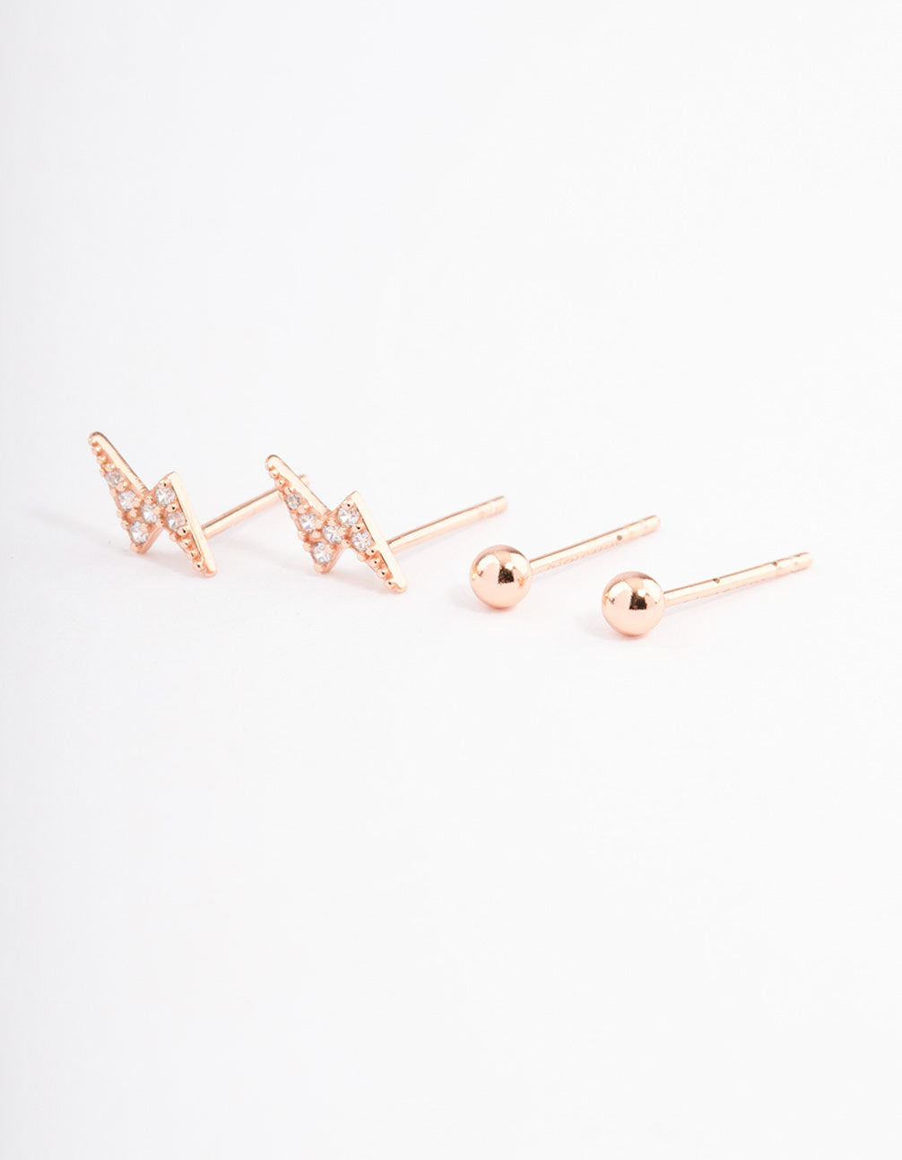 Rose Gold Plated Sterling Silver Diamante Lightning Earring Pack