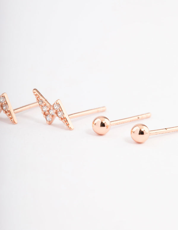 Rose Gold Plated Sterling Silver Diamante Lightning Earring Pack