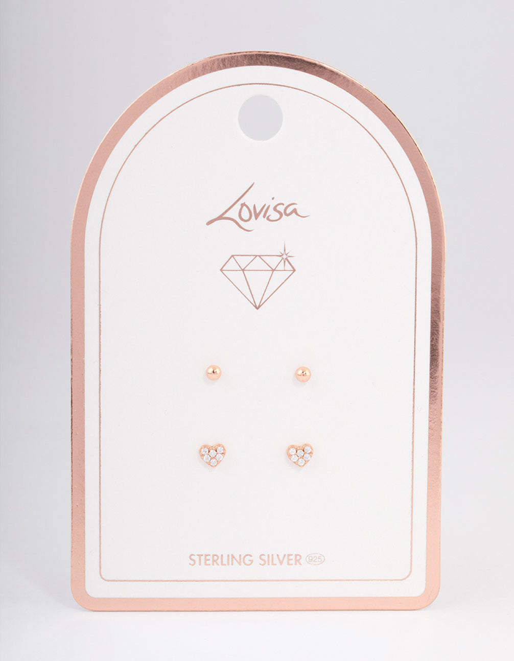 Rose Gold Plated Sterling Silver Diamante & Heart Stud Earring Pack