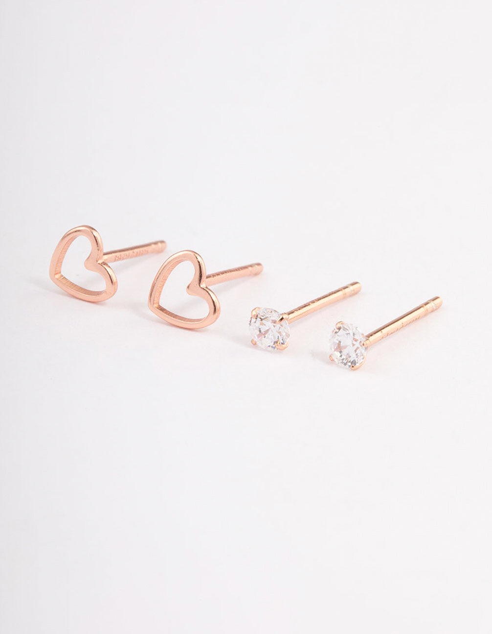 Rose Gold Plated Sterling Silver Heart Cut Out Stud Earring Pack
