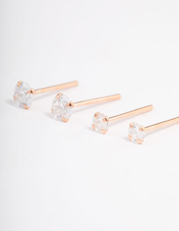 Rose Gold Plated Sterling Silver Double Diamante Stud Earring Pack