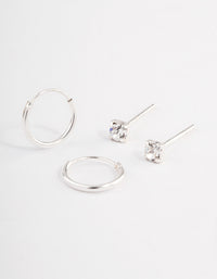 Sterling Silver Diamante Stud & Hoop Earring Pack - link has visual effect only