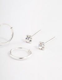 Sterling Silver Diamante Stud & Hoop Earring Pack - link has visual effect only