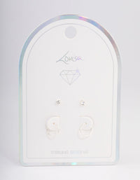 Sterling Silver Diamante Stud & Hoop Earring Pack - link has visual effect only