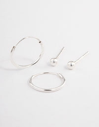 Sterling Silver Stud & Hoop Earring Pack 2mm - link has visual effect only
