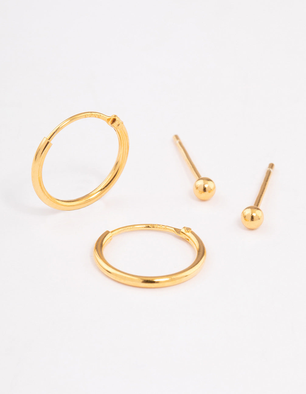 Gold Plated Sterling Silver Stud & Hoop Earring Pack 2mm