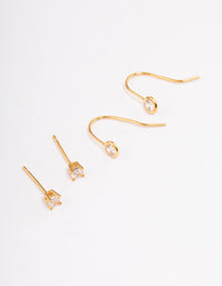 Gold Plated Sterling Silver Diamante Stud & Drop Earring Pack - link has visual effect only