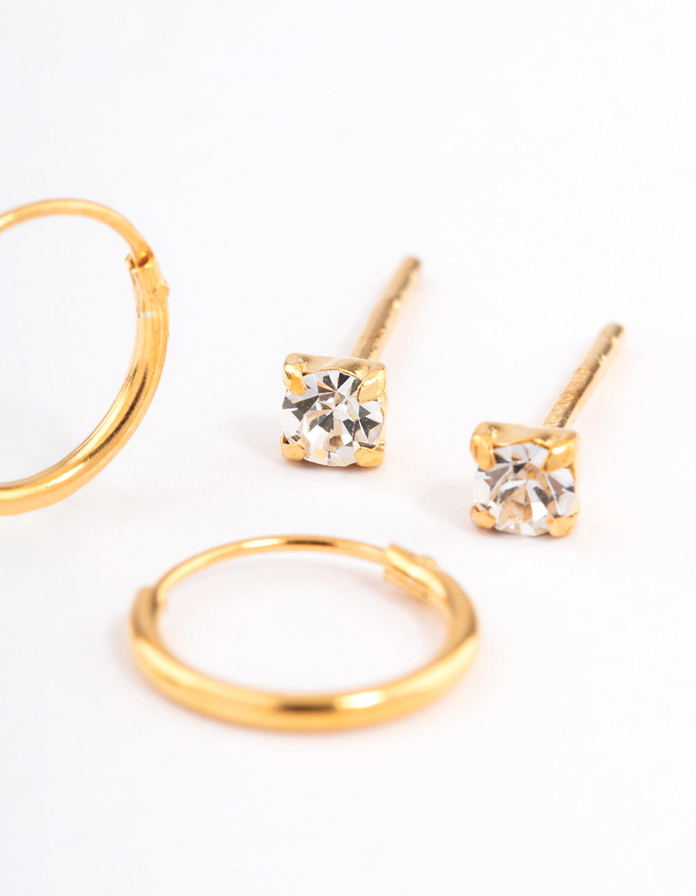 Gold Plated Sterling Silver Diamante Stud & Hoop Earring Pack