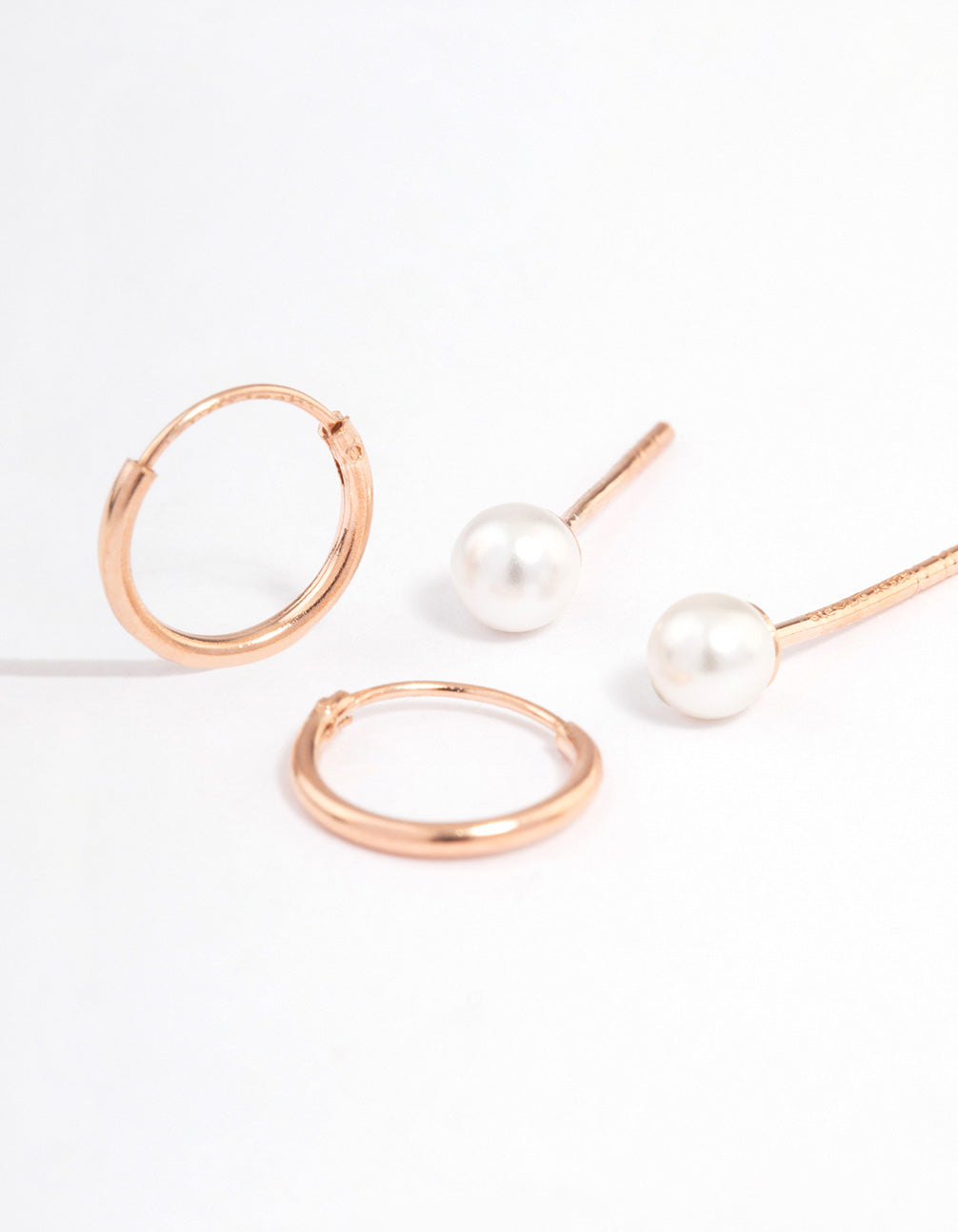Rose Gold Plated Sterling Silver Pearl Stud & Hoop Earring Pack