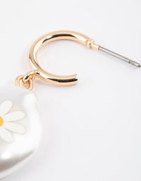 Gold Daisy Flower Pearl Huggie Earrings - link has visual effect only