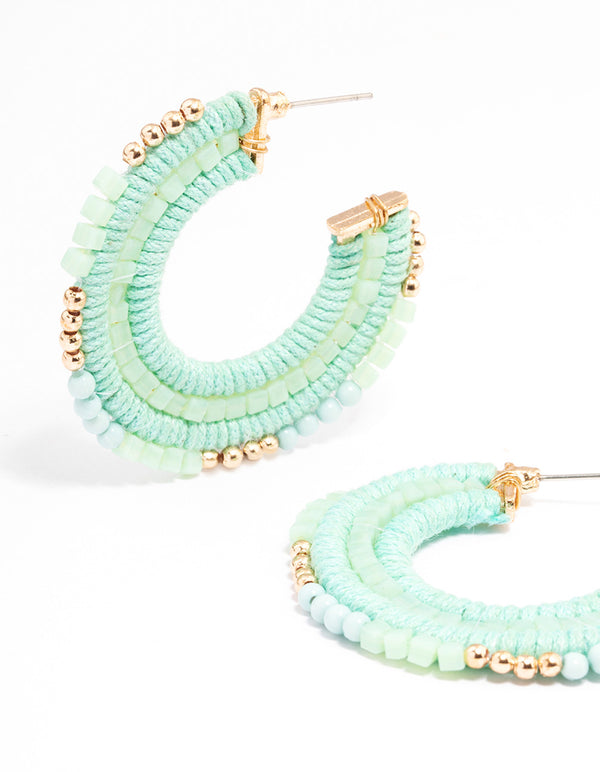 Gold Beaded Wrapped Hoop Earrings