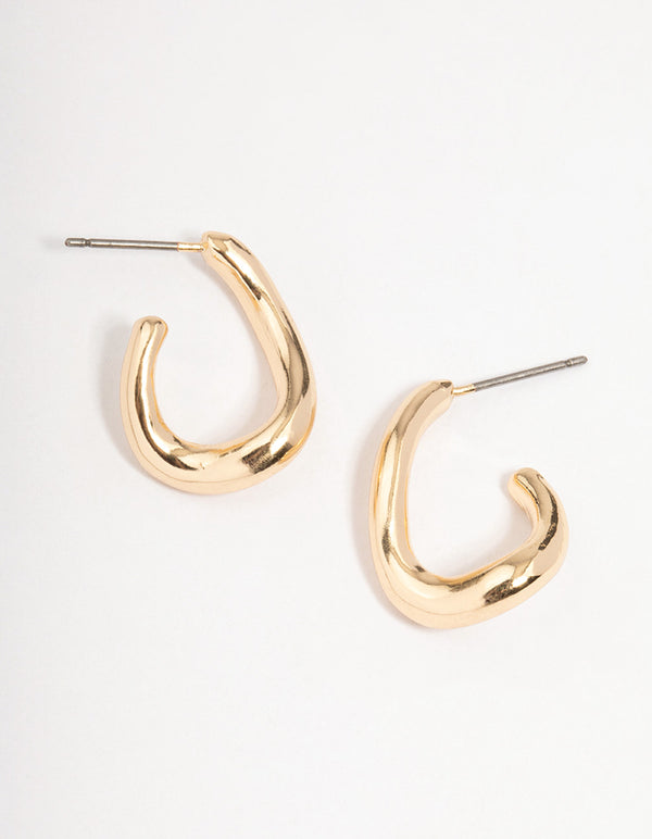 Gold Warped Hoop Earrings