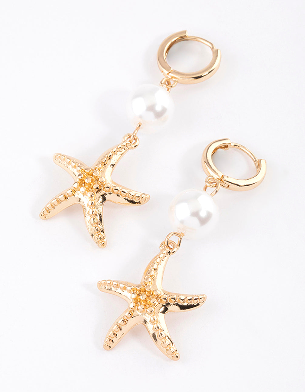 Gold Starfish Pearl Drop Earrings