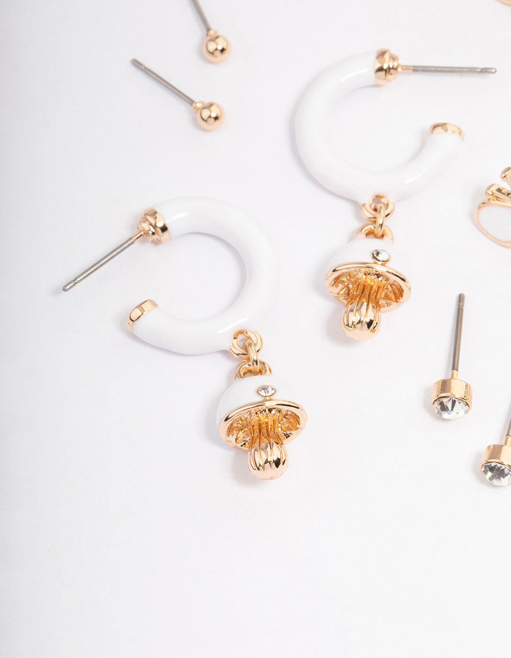 Gold & White Enamel Butterfly Ear Stack