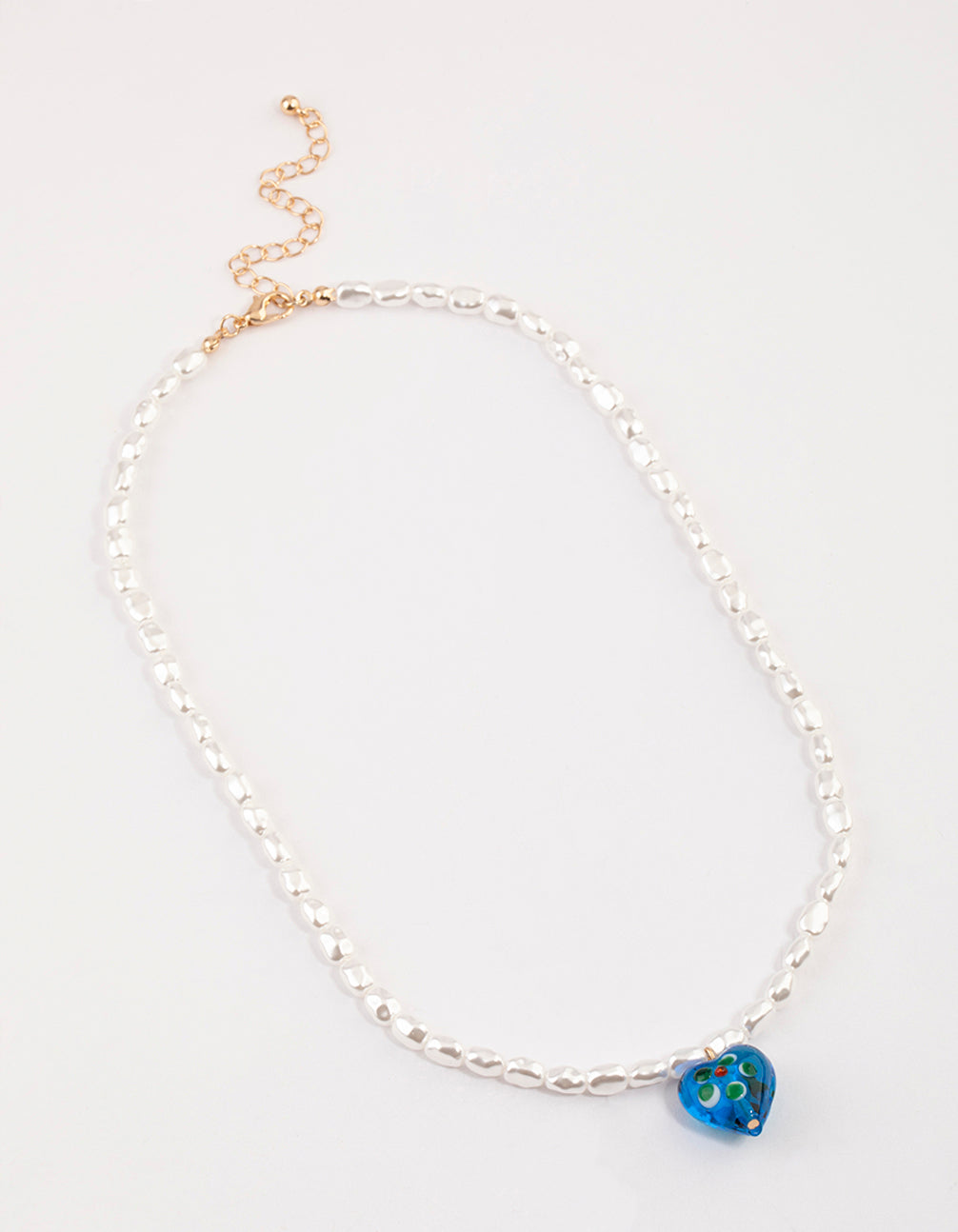 Gold Puffy Heart Pearl Pendant Necklace