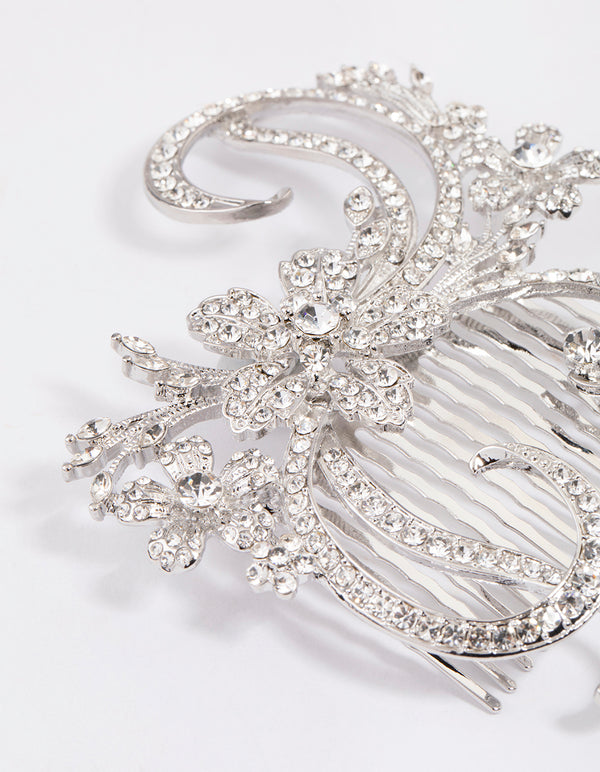 Silver Detailed Swirl Flower Hair Comb