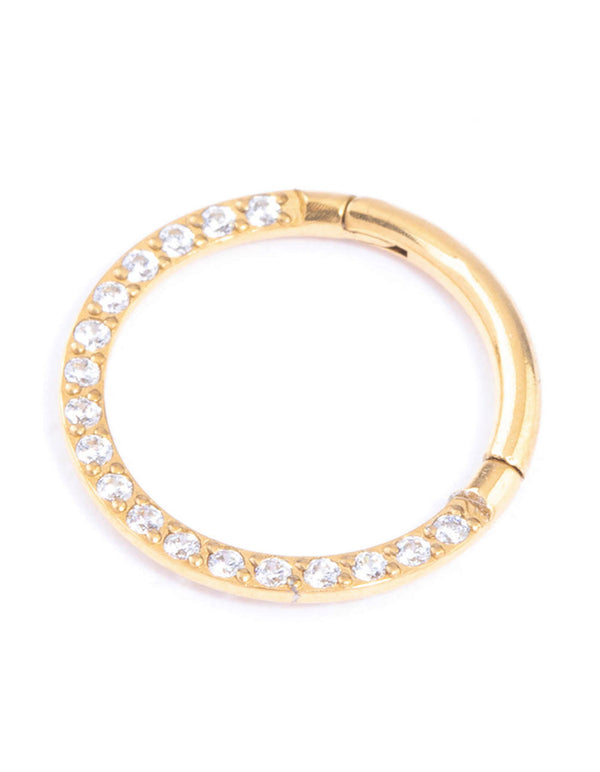 Gold Plated Titanium Cubic Zirconia Clicker Ring 10mm