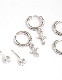 Surgical Steel Small Cross Huggie Earrings Pack - link has visual effect only