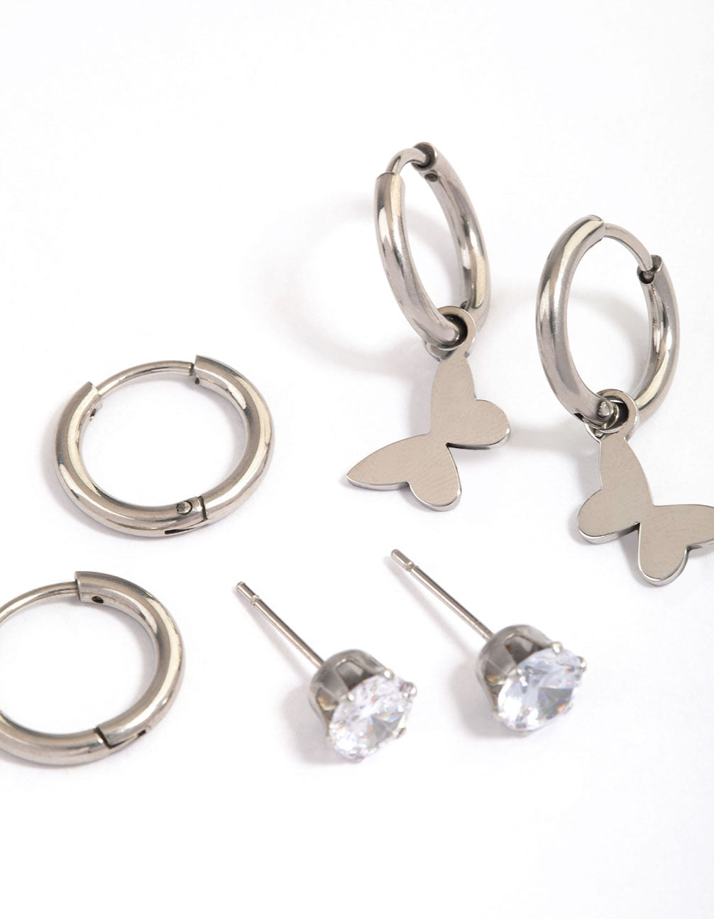 Surgical Steel Cubic Zirconia Butterfly Charm Earrings Pack