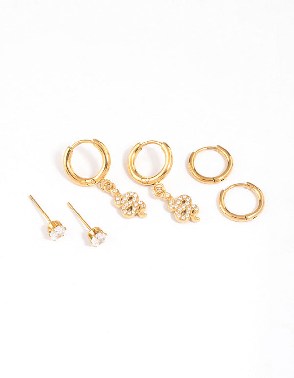 Gold Plated Surgical Steel Snake Huggie Earrings Pack