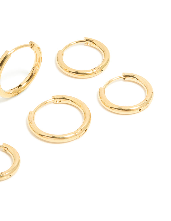 Gold Plated Surgical Steel Thin Classic Hoop Earrings Pack