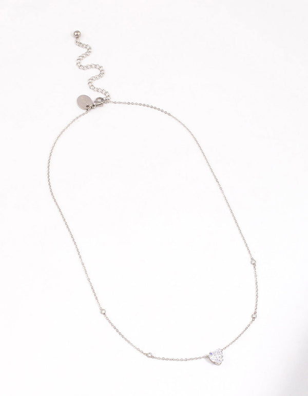 Surgical Steel Cubic Zirconia Statement Heart Pendant Necklace