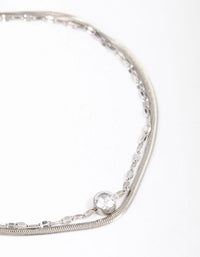 Surgical Steel Cubic Zirconia Double Thick Chain Bracelet - link has visual effect only