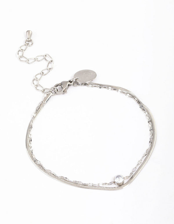 Surgical Steel Cubic Zirconia Double Thick Chain Bracelet