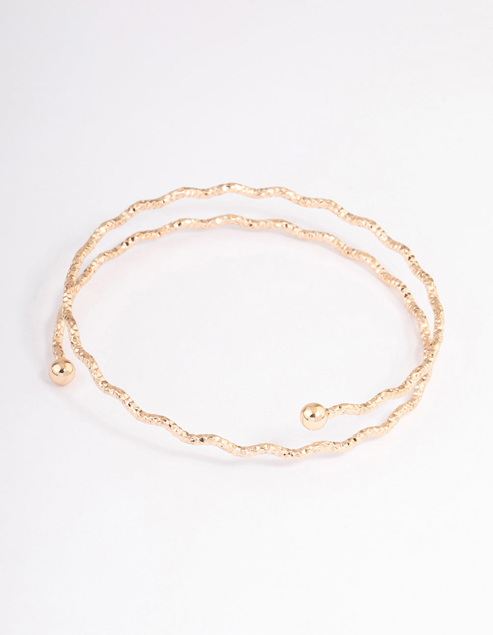 Gold Textured Double Row Wave Cuff