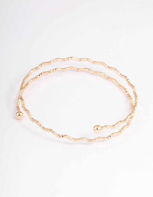 Gold Textured Double Row Wave Cuff