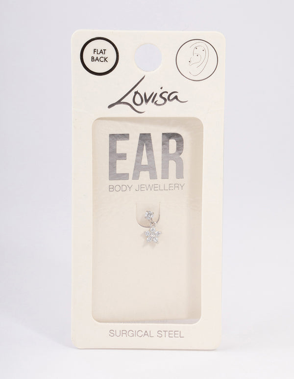 Surgical Steel Cubic Zirconia Flower Drop Flat Back